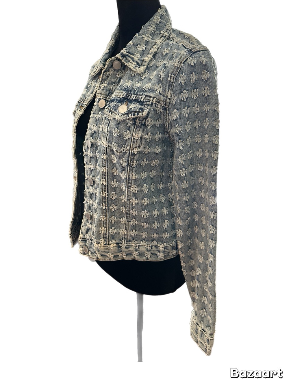 Textured Light Blue Denim Jacket - Women's Jean Jacket - Picture 2 of 8